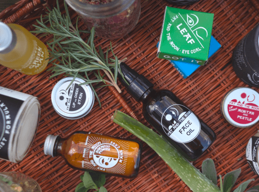 Bottles of Fat and the Moon face products
