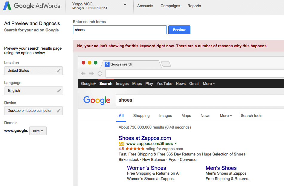 Google seller ratings preview window